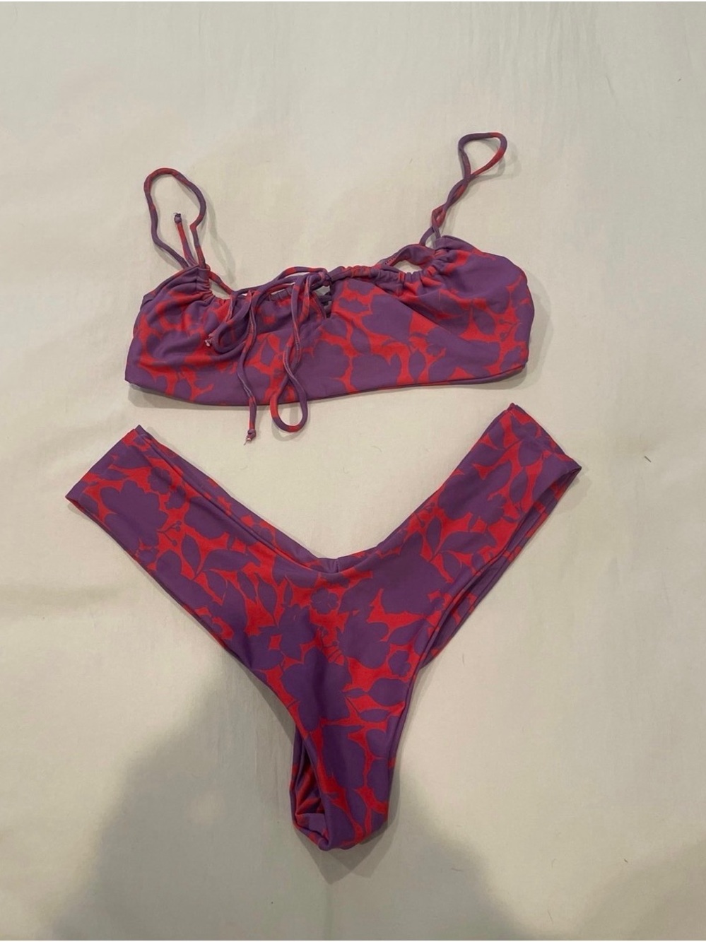 Skatie Purple and Red Floral Two-Piece Bikini Set